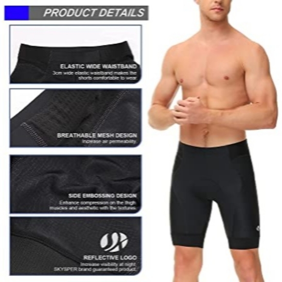 NWT SKYSPER Bike Shorts Men 4D Padded Cycling Shorts Half Bike Pants Biking MTB - Picture 2 of 9